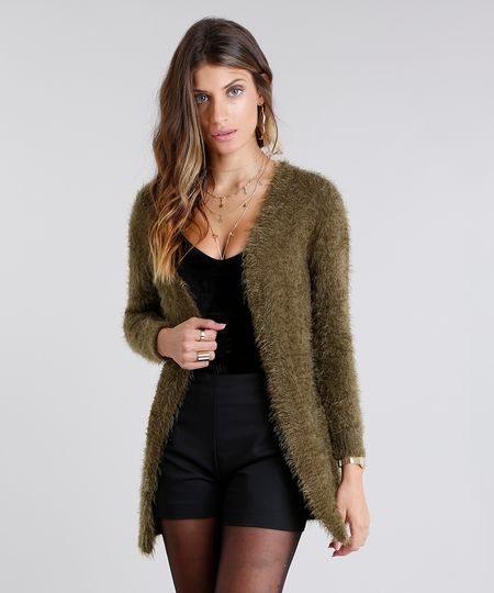 Capa-Feminina-em-Trico-Desfiado-Manga-Longa--Verde-Militar-8495504-Verde_Militar_1