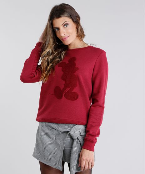 Blusao-Feminino-Mickey-Mouse-em-Moletom-Manga-Longa-Decote-Redondo-Vinho-8827212-Vinho_1