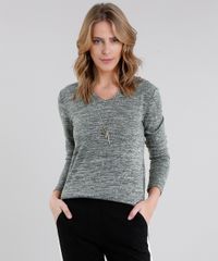 Sueter-Feminino-Basico-em-Trico-Mescla-Manga-Longa-Decote-em-V-Verde-Militar-8839272-Verde_Militar_1