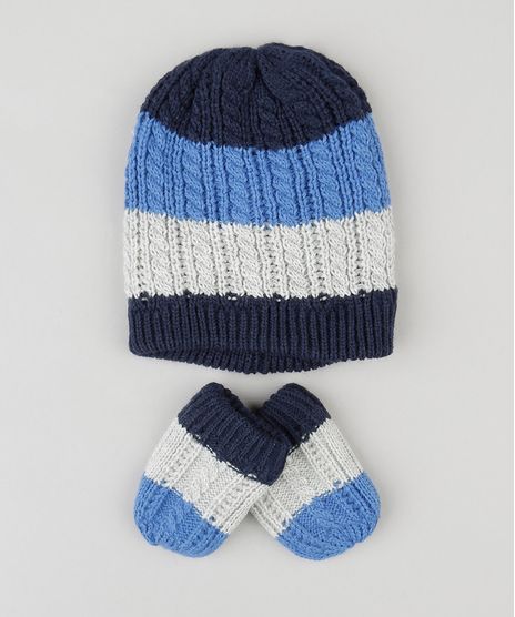 Kit-Infantil-de-Gorro-Listrado---Luvas-em-Trico-Azul-8489960-Azul_1