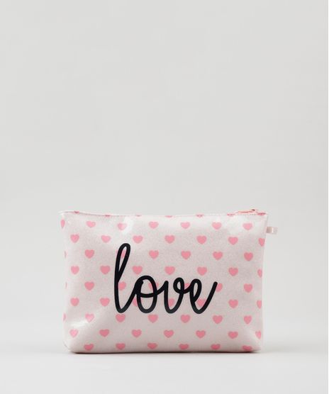 Necessaire-Feminina-Estampada-de-Coracoes--Love--com-Glitter-Rosa-Claro-9115142-Rosa_Claro_1