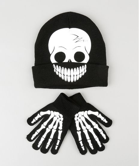 Kit-Infantil-de-Gorro-Caveira---Luvas-Preto-8865100-Preto_1