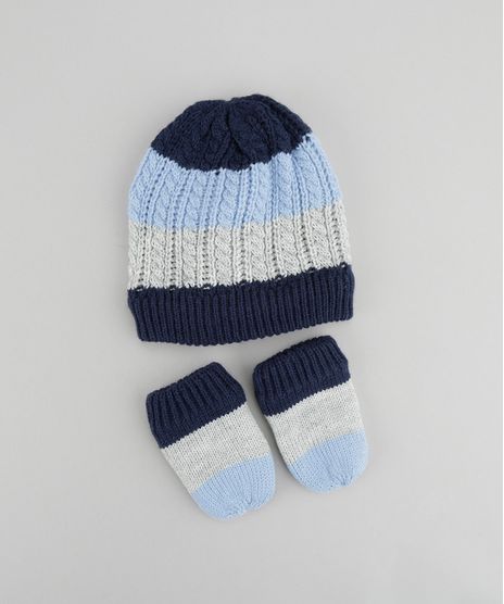 Gorro-Listrado-em-Trico---Luvas-Azul-8489960-Azul_1