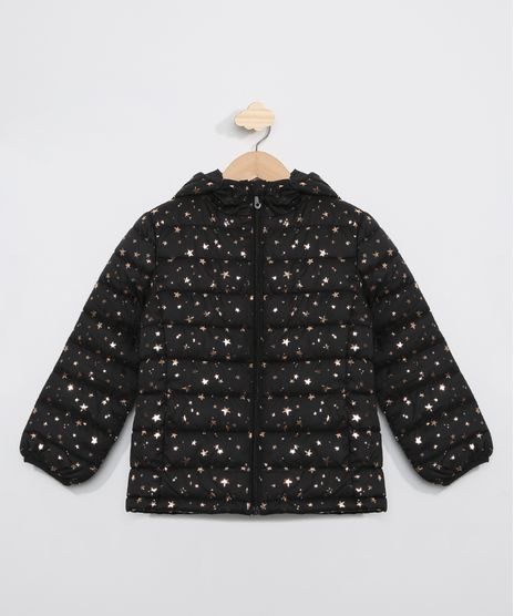 Jaqueta-Infantil-Puffer-Estampada-Estrelas-com-Capuz-Preta-9966807-Preto_1