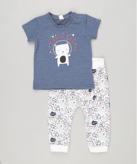 Conjunto-Infantil-de-Camiseta-Urso-Manga-Curta-Azul-Marinho---Calca-em-Moletom-Estampada-em-Algodao---Sustentavel-Branca-8870246-Branco_1