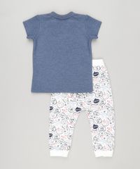 Conjunto-Infantil-de-Camiseta-Urso-Manga-Curta-Azul-Marinho---Calca-em-Moletom-Estampada-em-Algodao---Sustentavel-Branca-8870246-Branco_2
