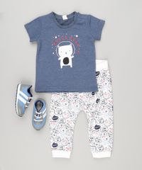 Conjunto-Infantil-de-Camiseta-Urso-Manga-Curta-Azul-Marinho---Calca-em-Moletom-Estampada-em-Algodao---Sustentavel-Branca-8870246-Branco_3