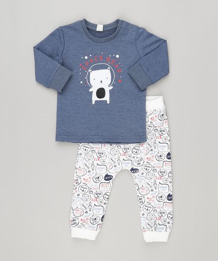 Conjunto-Infantil-de-Camiseta-Urso-Manga-Longa-Azul-Marinho---Calca-em-Moletom-Estampada-em-Algodao---Sustentavel-Branca-8870239-Branco_1