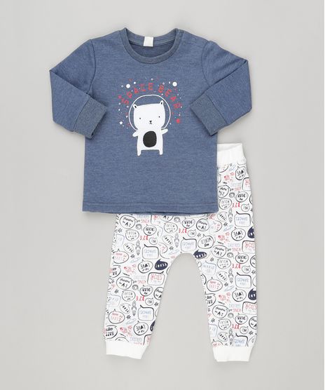 Conjunto-Infantil-de-Camiseta-Urso-Manga-Longa-Azul-Marinho---Calca-em-Moletom-Estampada-em-Algodao---Sustentavel-Branca-8870239-Branco_1
