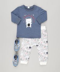 Conjunto-Infantil-de-Camiseta-Urso-Manga-Longa-Azul-Marinho---Calca-em-Moletom-Estampada-em-Algodao---Sustentavel-Branca-8870239-Branco_3