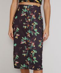 Saia-Feminina-Midi-Canelada-Estampada-de-Tucano-com-Botoes-e-Fenda-Preta-9970705-Preto_1