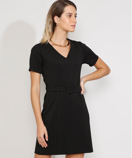Vestido-Feminino-Curto-Social-com-Cinto-Manga-Curta-Preto-9975714-Preto_1