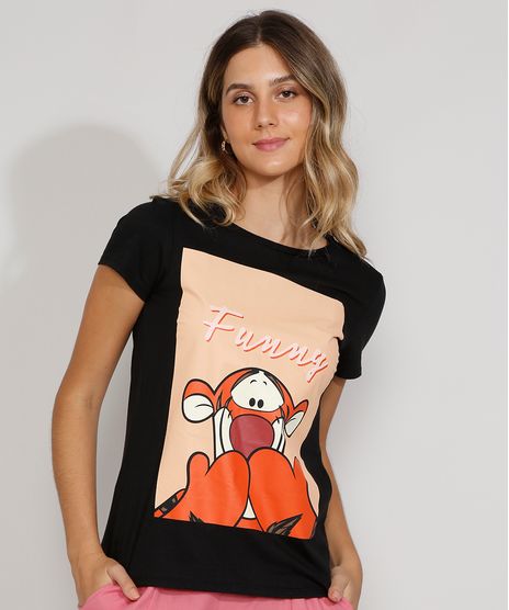 Camiseta-Feminina-Manga-Curta-Tigrao-Ursinho-Pooh-Decote-Redondo-Preta-9974867-Preto_1
