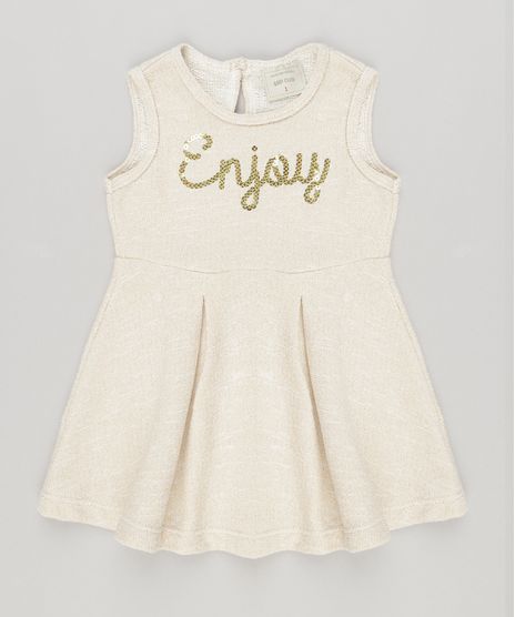 Vestido-Infantil--Enjoy--com-Lurex-e-Paetes-Sem-Manga-Bege-Claro-9040784-Bege_Claro_1