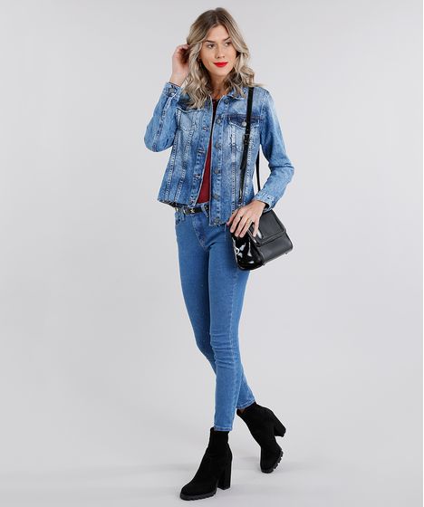 jaqueta jeans feminina com ziper