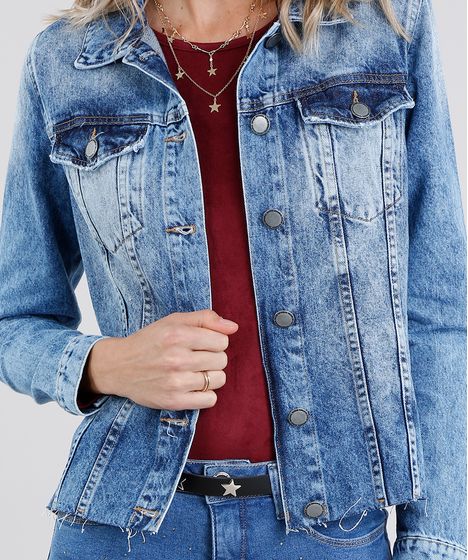 jaqueta jeans com ziper feminina