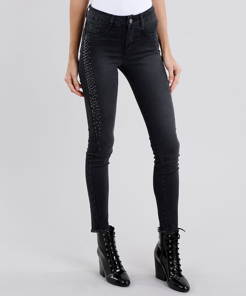 calça jeans skinny preta feminina