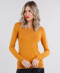 Sueter-Feminino-Basico-em-Trico-Manga-Longa-Decote-Redondo-Amarelo-Escuro-8840399-Amarelo_Escuro_1