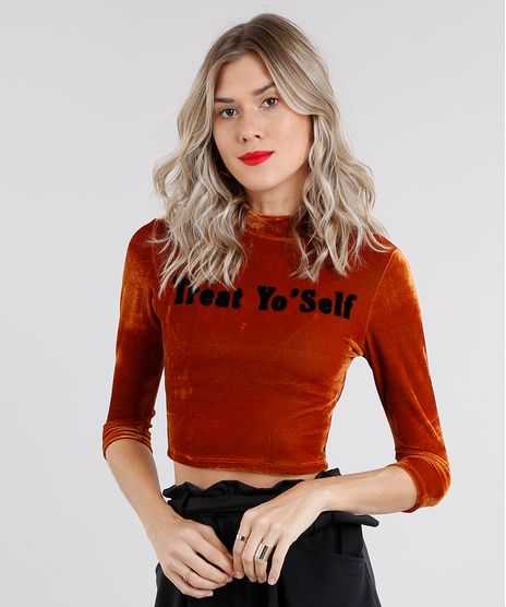 Blusa-Feminina-Cropped-em-Veludo-Gola-Alta-Manga-Longa-Laranja-Escuro-9131412-Laranja_Escuro_1
