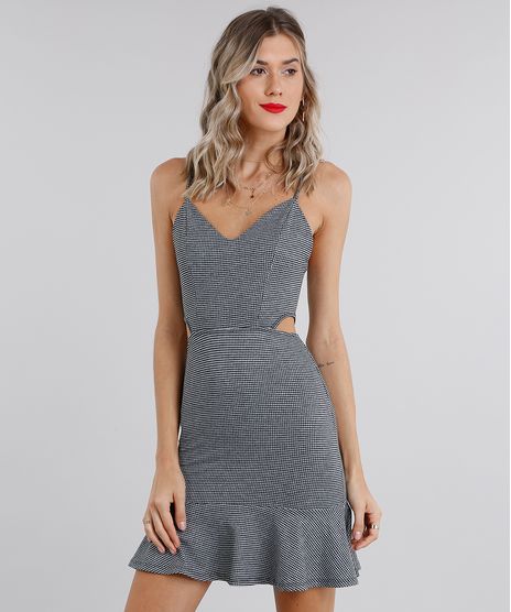 Vestido-Feminino-Xadrez-com-Vazados-Curto-Alca--Preto-9131417-Preto_1