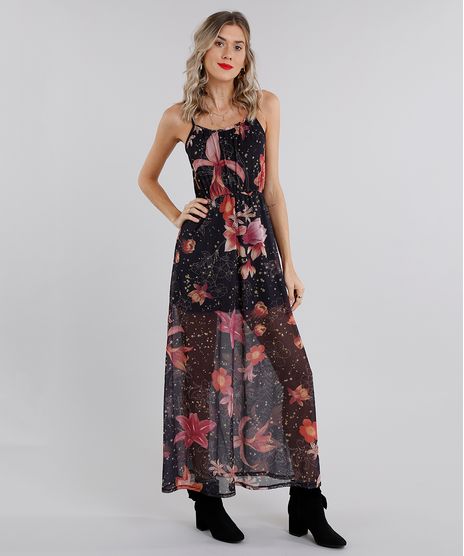 Vestido-Feminino-Longo-Estampado-Floral-em-Tule-de-Alca-Preto-9132016-Preto_1