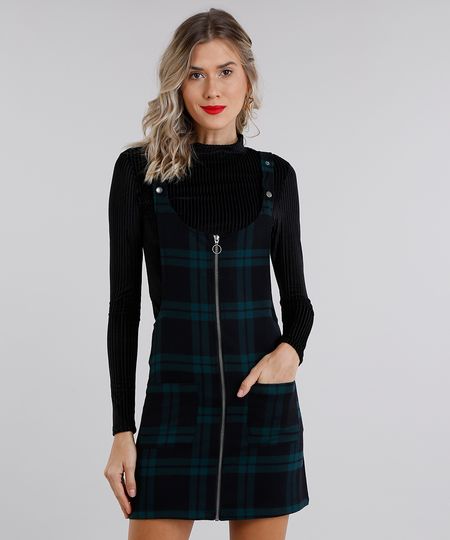 Salopete-Feminina-Xadrez-com-Bolso-Verde-Escuro-8852898-Verde_Escuro_1