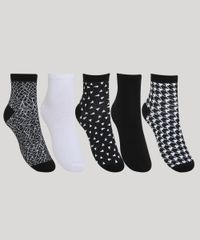 Kit-de-5-Meias-Femininas-Estampadas-Cano-Medio-Preto-9973161-Preto_1