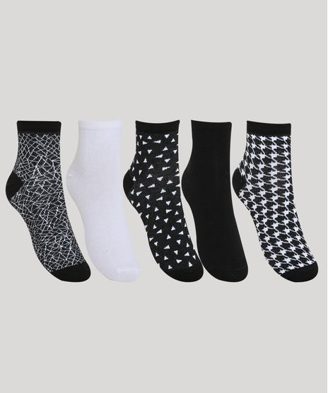 Kit-de-5-Meias-Femininas-Estampadas-Cano-Medio-Preto-9973161-Preto_1