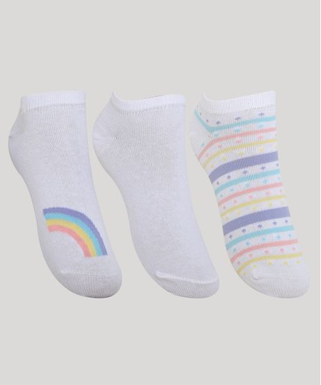 Kit-de-3-Meias-Femininas-Estampadas-Cano-Baixo-Branco-9973163-Branco_1