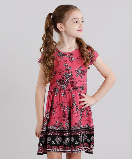 Vestido-Infantil-Estampado-Floral-Manga-Curta-Curto-Rosa-Escuro-9041158-Rosa_Escuro_1