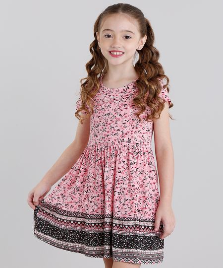 Vestido-Infantil-Estampado-Floral-Manga-Curta-Curto-Rosa-9041159-Rosa_1