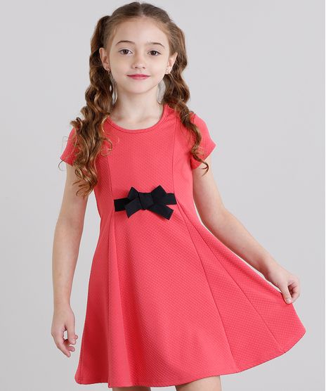 Vestido-Infantil-com-Laco-Texturizado-Curto-Manga-Curta-Rosa-Escuro-9041153-Rosa_Escuro_1