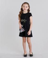 Vestido-Infantil-com-Laco-Texturizado-Curto-Manga-Curta-Preto-9041154-Preto_3
