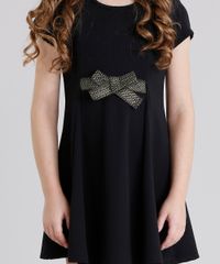 Vestido-Infantil-com-Laco-Texturizado-Curto-Manga-Curta-Preto-9041154-Preto_4