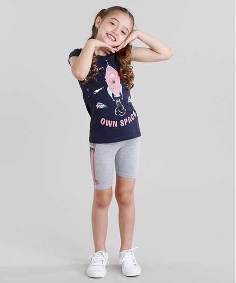 Conjunto-Infantil-de-Blusa-Foguete-Manga-Curta-Azul-Marinho---Bermuda-Estampada-em-Algodao---Sustentavel-Cinza-Mescla-9048460-Cinza_Mescla_1