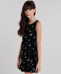 Vestido-Infantil-Estampado-de-Estrelas-Sem-Manga-Curto-com-Babado-Preto-9116099-Preto_1