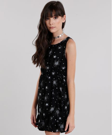 Vestido-Infantil-Estampado-de-Estrelas-Sem-Manga-Curto-com-Babado-Preto-9116099-Preto_1