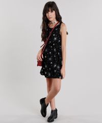 Vestido-Infantil-Estampado-de-Estrelas-Sem-Manga-Curto-com-Babado-Preto-9116099-Preto_3