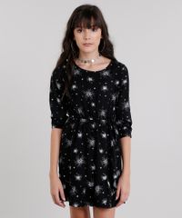 Vestido-Infantil-Estampado-de-Estrelas-Manga-Longa-Curto-com-Babado-Preto-9116100-Preto_1