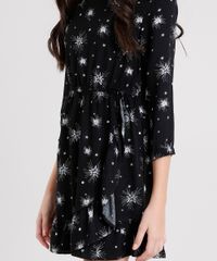 Vestido-Infantil-Estampado-de-Estrelas-Manga-Longa-Curto-com-Babado-Preto-9116100-Preto_4