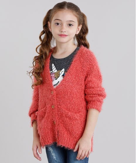 Cardigan-Infantil-em-Trico-com-Textura-Coral-8862445-Coral_1
