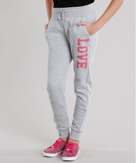 Calca-Infantil-em-Moletom--Love--Cinza-Mescla-8839296-Cinza_Mescla_1