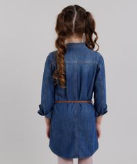 Vestido-Jeans-Infantil-Chemise-com-Bordado-Floral-Manga-Longa---Cinto-Trancado-Azul-Escuro-9060559-Azul_Escuro_2
