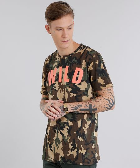 Camiseta-Masculina-Longa-Estampada-Camuflada--Wild--Manga-Curta-Gola-Redonda-Marrom-8703729-Marrom_1