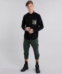 Camisa-Masculina-com-Bolso-Estampado-Camuflado-Manga-Longa-Preta-9123426-Preto_3