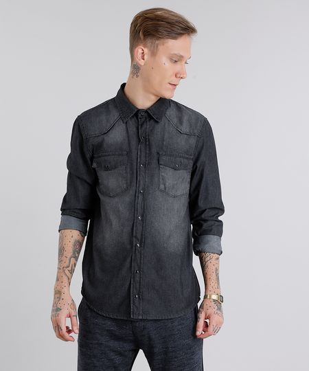 Camisa-Jeans-Masculina-Manga-Longa-Preta-8640060-Preto_1 Camisa-Jeans-Masculina-Manga-Longa-Preta-8640060-Preto_1