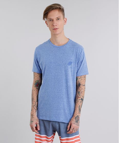 Camiseta-Masculina-com-Estampa-de-Folhagem-Manga-Curta-Gola-Careca-Azul-9058182-Azul_1