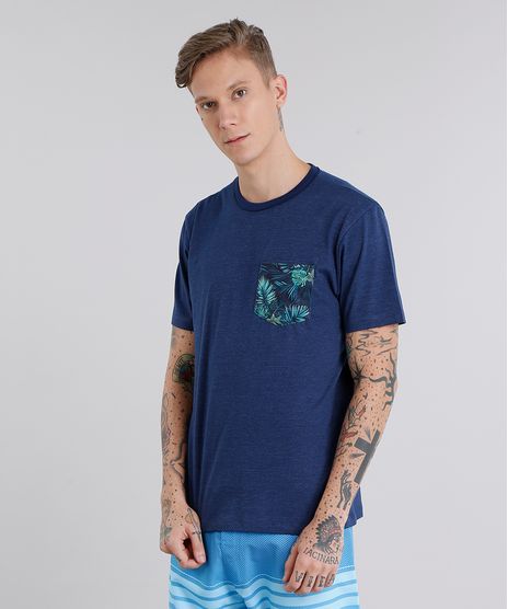 Camiseta-Masculina-com-Bolso-Estampado-de-Folhagem-Manga-Curta-Gola-Careca-Azul-Marinho-9046846-Azul_Marinho_1