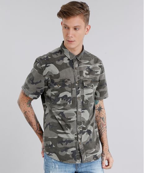 Camisa-Masculina-Estampada-Camuflada-Manga-Curta-Verde-Militar-9123428-Verde_Militar_1