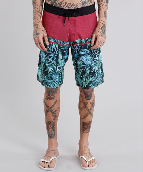 Bermuda-Surf-Masculina-Estampada-de-Folhagens-Vinho-9102699-Vinho_1